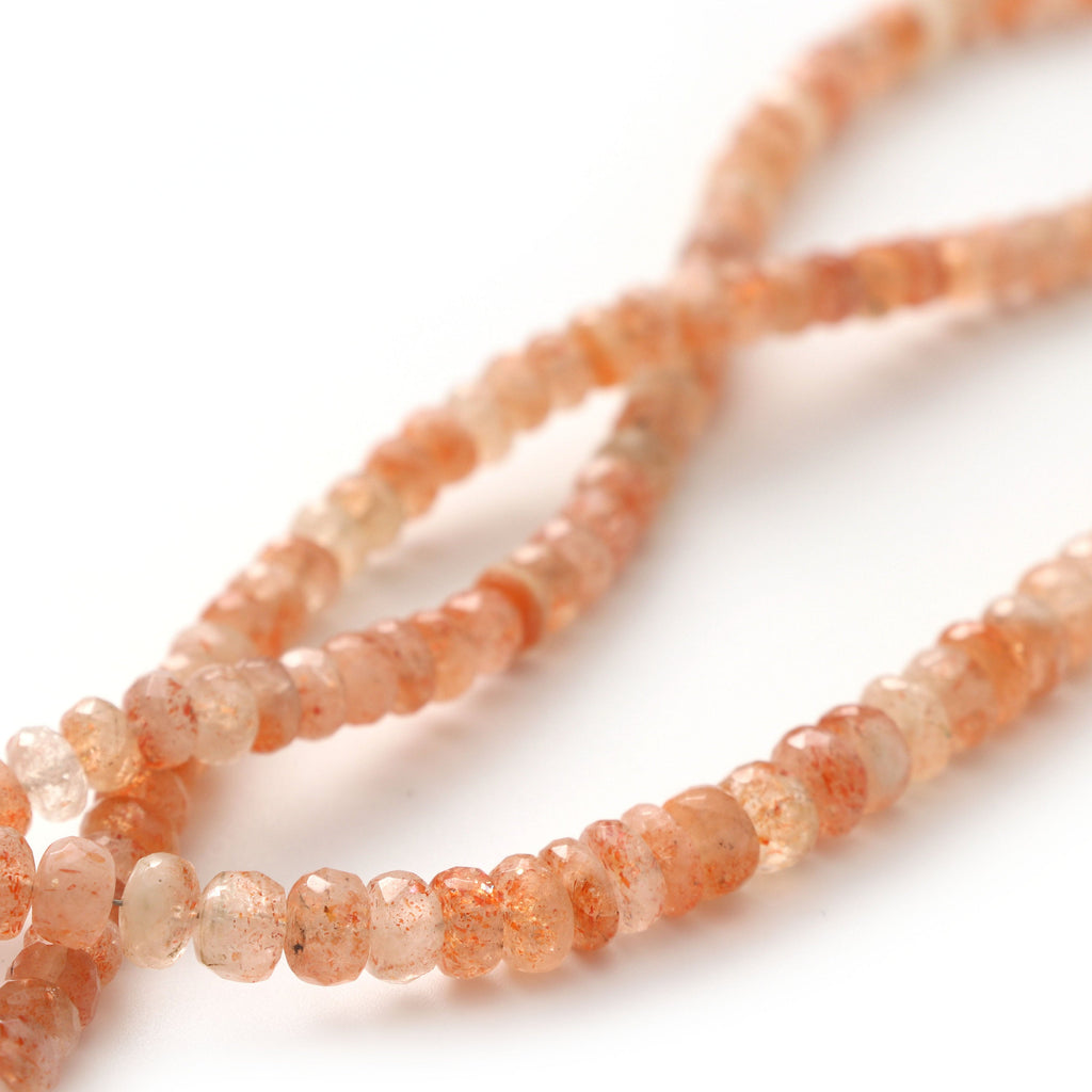 Sunstone Faceted Roundel Beads - 6 mm to 6.5 mm -Sunstone Faceted Beads - Gem Quality , 8Inch / 16 Inch Full Strand, Price Per Strand - National Facets, Gemstone Manufacturer, Natural Gemstones, Gemstone Beads