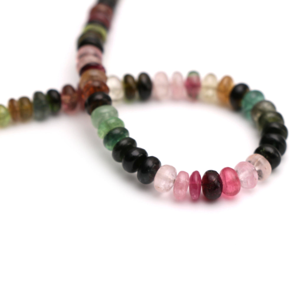 Multi Tourmaline Smooth Roundel Beads, Multi Color- 5mm to 6mm - Multi Tourmaline -Gem Quality , 8 Inch/ 20 Cm Full Strand, Price Per Strand - National Facets, Gemstone Manufacturer, Natural Gemstones, Gemstone Beads