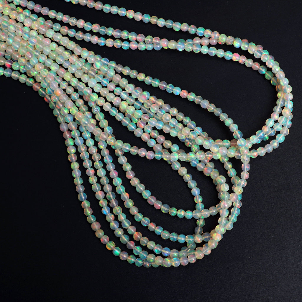 Natural Ethiopian Opal Smooth Round Balls Beads - 4 mm - Gem Quality, Ethiopian Opal , 8 Inches / 18 Inches Full Strand, Price Per Strand - National Facets, Gemstone Manufacturer, Natural Gemstones, Gemstone Beads