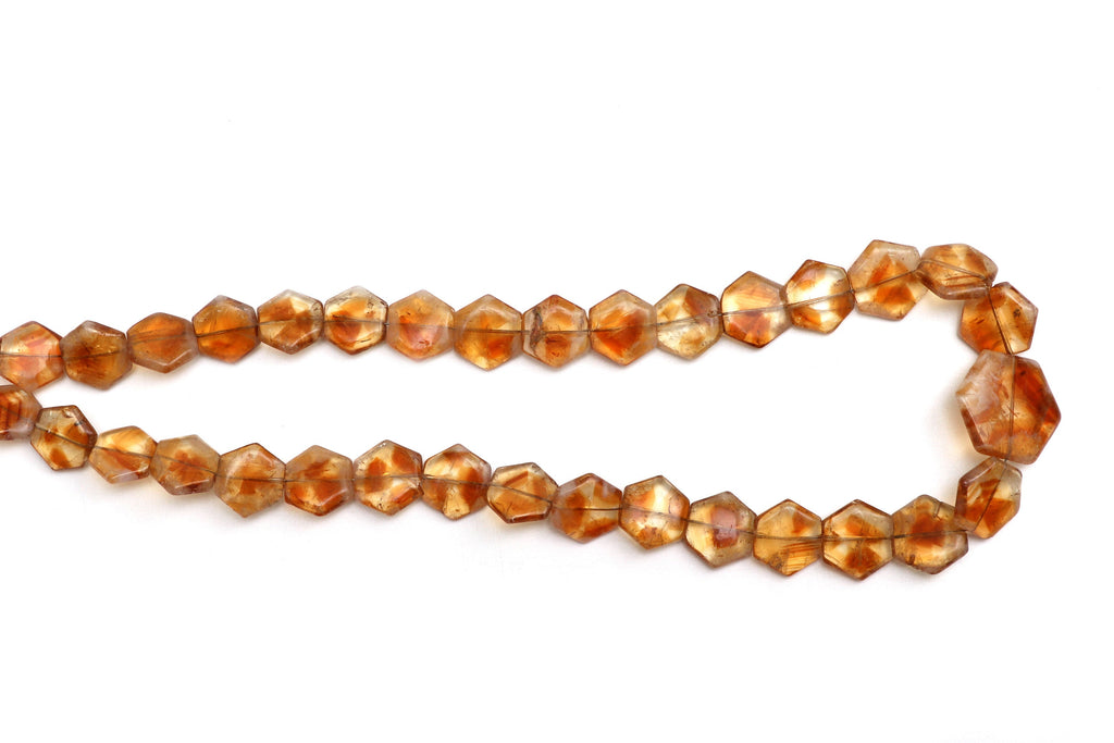 Citrine Smooth Hexagon Beads - 11 mm to 15 mm - BI Color Citrine Hexagon Gemstone , 8 Inch/16 Inch/18 Inch, Price Per Strand - National Facets, Gemstone Manufacturer, Natural Gemstones, Gemstone Beads