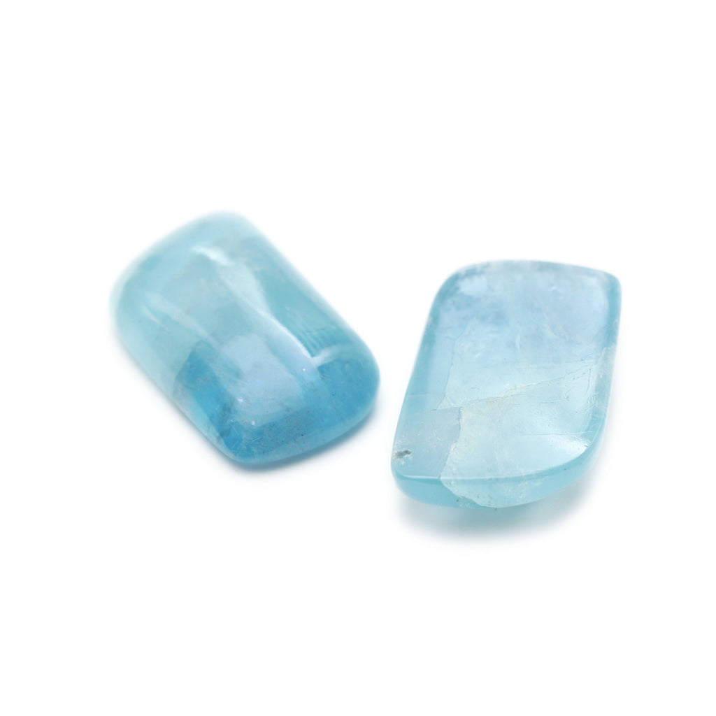 Natural Aquamarine Smooth Cabochon, Natural Aquamarine Loose Gemstone, 31x19x7 mm, Aquamarine Gemstone, Gem Quality, Pair ( 2 Pieces ) - National Facets, Gemstone Manufacturer, Natural Gemstones, Gemstone Beads