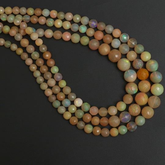 Ethiopian Opal Faceted Round Balls Beads | 4 mm to 8 mm | Ethiopian Opal Jewelry Making Beads | 18 Inch Full Strand | Price Per Strand
