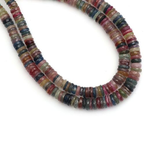 Natural Multi Sapphire Faceted Tyre Beads, 5 MM to 6 MM, Multi Sapphire Button , 8 Inch ,Price Per Strand