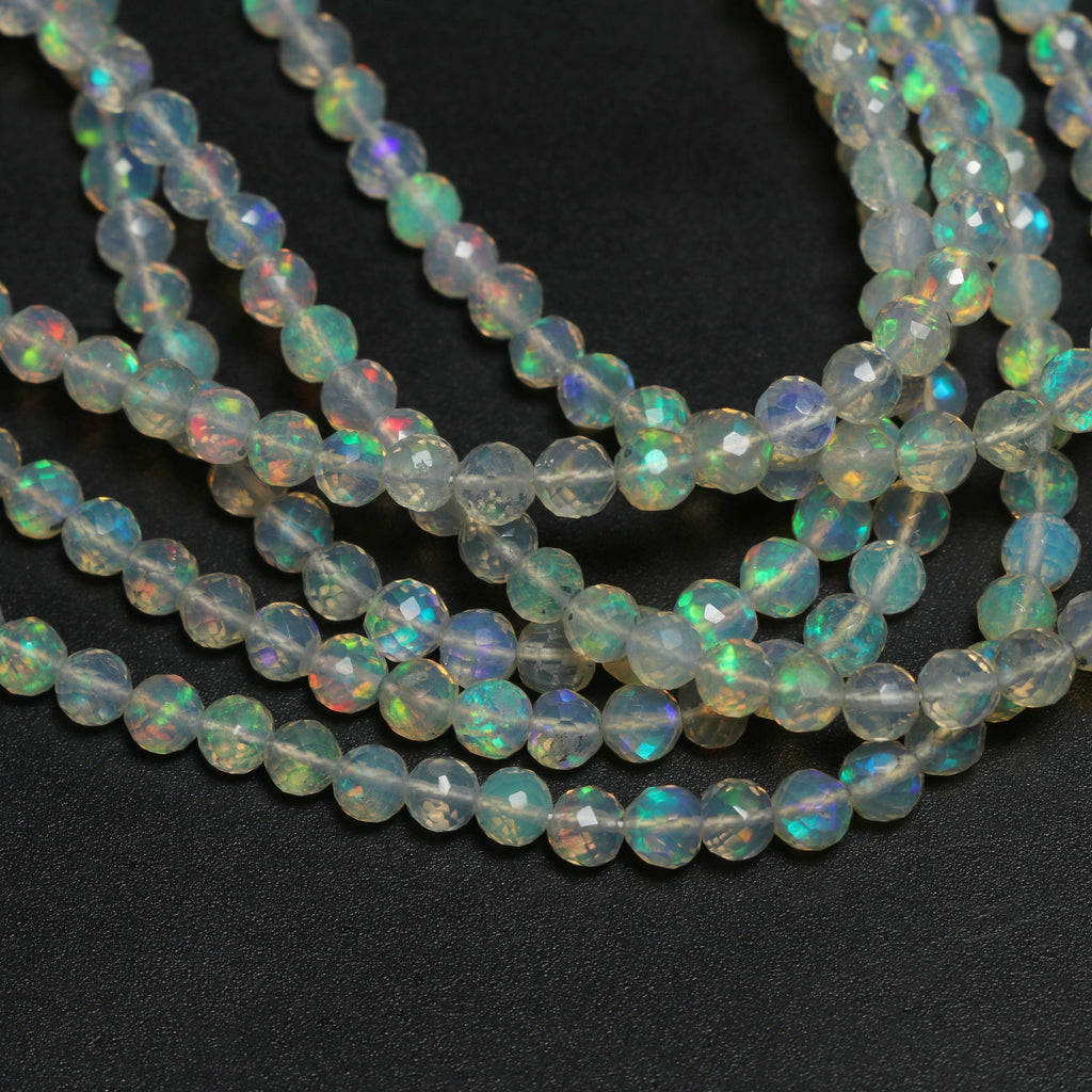 Natural Ethiopian Opal Faceted Round Balls Beads - 3mm To 4mm , Ethiopian Opal , 8 Inches / 18 Inches Full Strand, Price Per Strand - National Facets, Gemstone Manufacturer, Natural Gemstones, Gemstone Beads