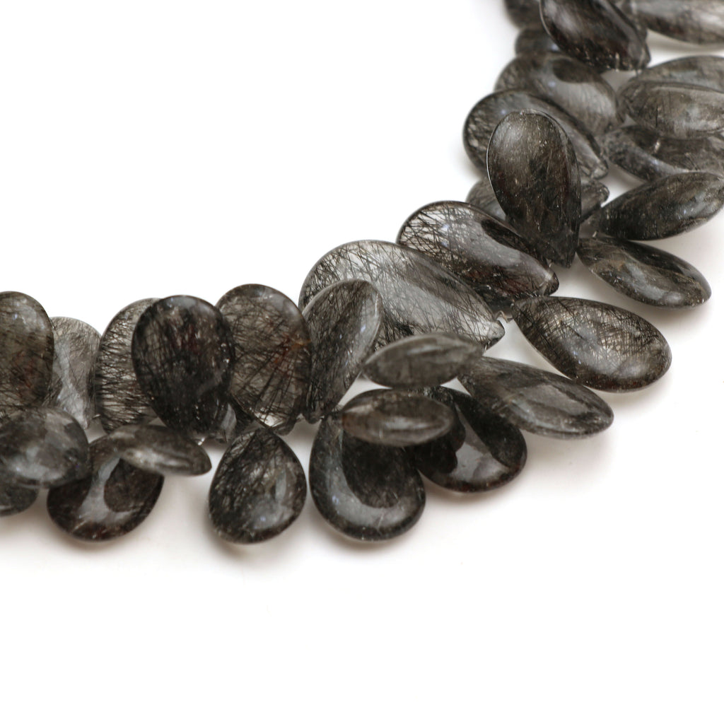 Natural Black Rutile Smooth Pear Beads | 18.5x12 mm to 27x19 mm | 8 Inch | Rutile Smooth Pear | Price Per Strand - National Facets, Gemstone Manufacturer, Natural Gemstones, Gemstone Beads