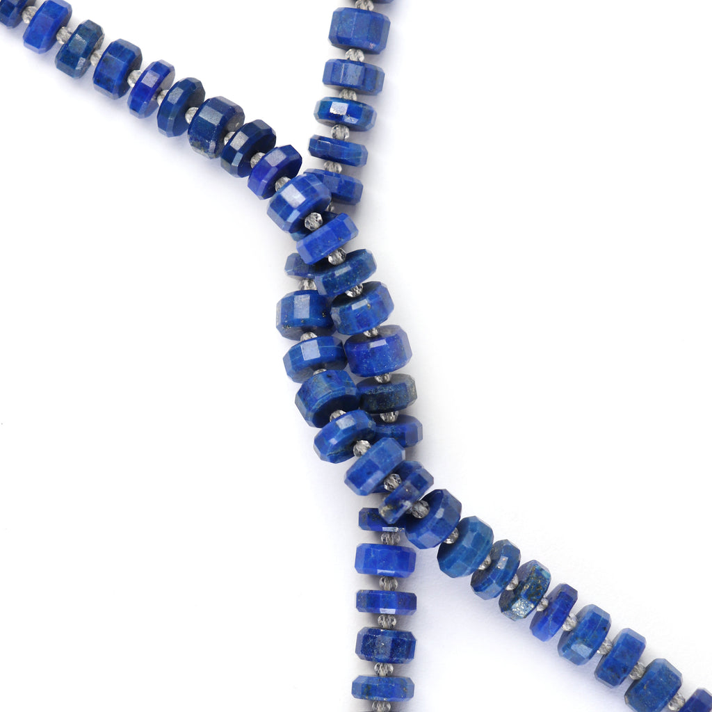 Natural Lapis Lazuli Crystal Tyre Beads- 6 mm to 8 mm - Lapis Lazuli Faceted Tyre, Gem Quality , 8 Inch Full Strand, Price Per Strand - National Facets, Gemstone Manufacturer, Natural Gemstones, Gemstone Beads