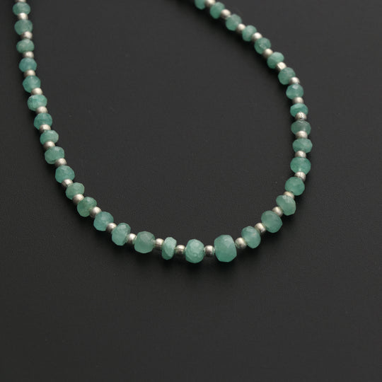 Emerald Faceted Beads with Metal Spacer Ball Beads, - 3 mm to 5 mm - Emerald Jewelry Making Beads, 8 Inch/ 20 Cm Full Strand, Price Per Strand