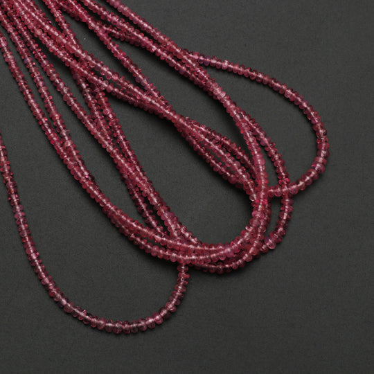 Natural Pink Spinel Smooth Roundel Beads, 2.5 mm to 4 mm, Spinel Gemstone Beads - Gem Quality , 18 Inch/ 46 Cm Full Strand, Price Per Strand
