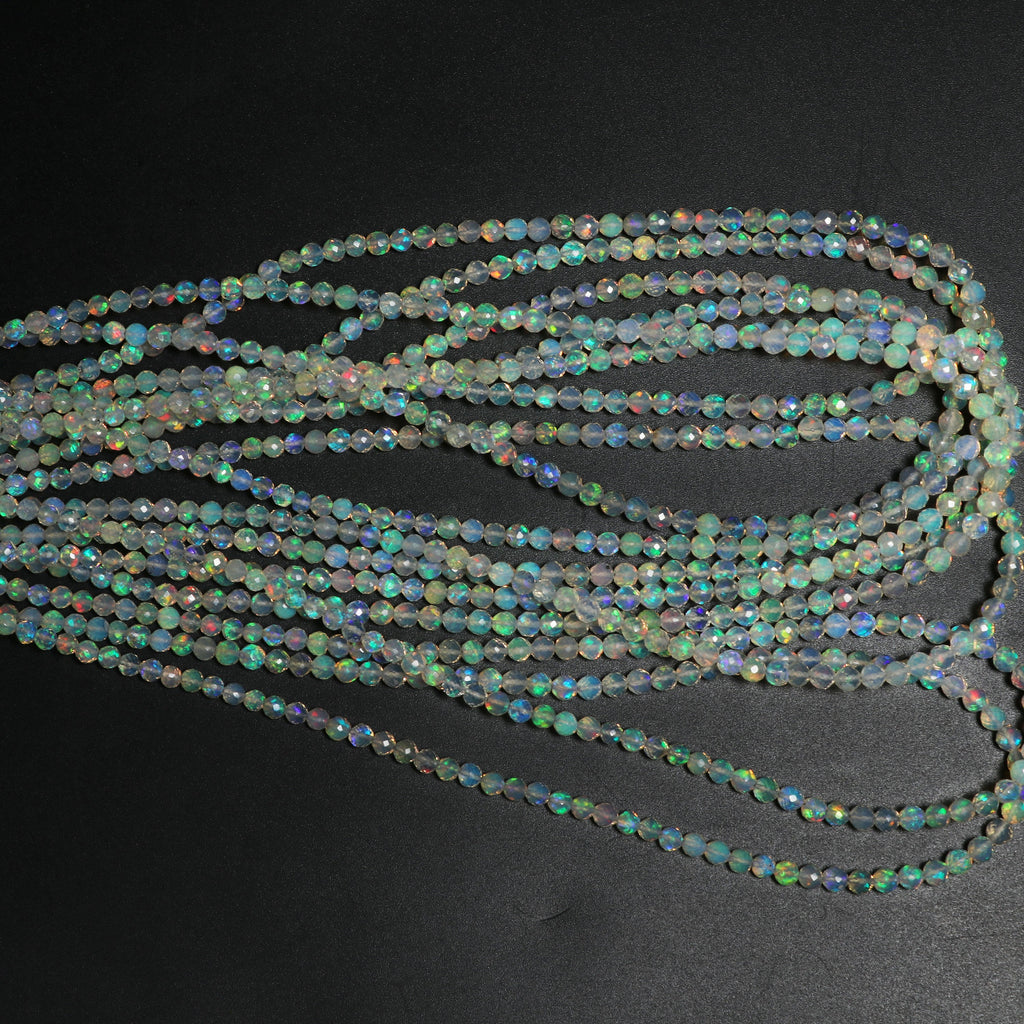 Natural Ethiopian Opal Faceted Round Balls Beads - 3.5mm To 4mm , Ethiopian Opal , 8 Inches / 18 Inches Full Strand, Price Per Strand - National Facets, Gemstone Manufacturer, Natural Gemstones, Gemstone Beads