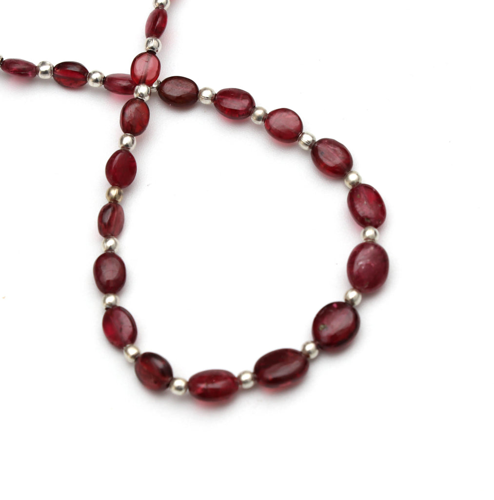 Red Spinel Smooth Oval Beads With Metal Balls- 2x3 mm to 4x7 mm - Red Spinel - Gem Quality , 8 Inch/ 20 Cm Full Strand, Price Per Strand - National Facets, Gemstone Manufacturer, Natural Gemstones, Gemstone Beads