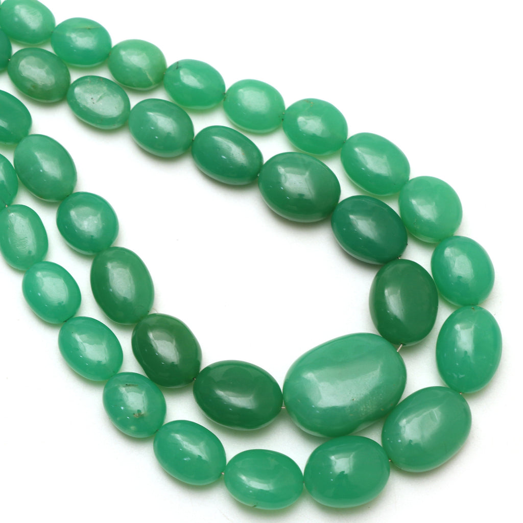 Chrysoprase Smooth Tumble Beads | 6x7 mm to 12x16 mm | Chrysoprase Gemstone | Gem Quality | 8 Inch/ 18 Inch Strand | Price Per Strand - National Facets, Gemstone Manufacturer, Natural Gemstones, Gemstone Beads