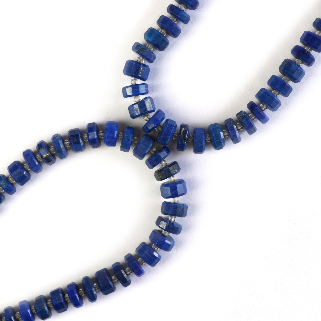 Natural Lapis Lazuli Crystal Tyre Beads- 6 mm to 8 mm - Lapis Lazuli Faceted Tyre, Gem Quality , 8 Inch Full Strand, Price Per Strand - National Facets, Gemstone Manufacturer, Natural Gemstones, Gemstone Beads