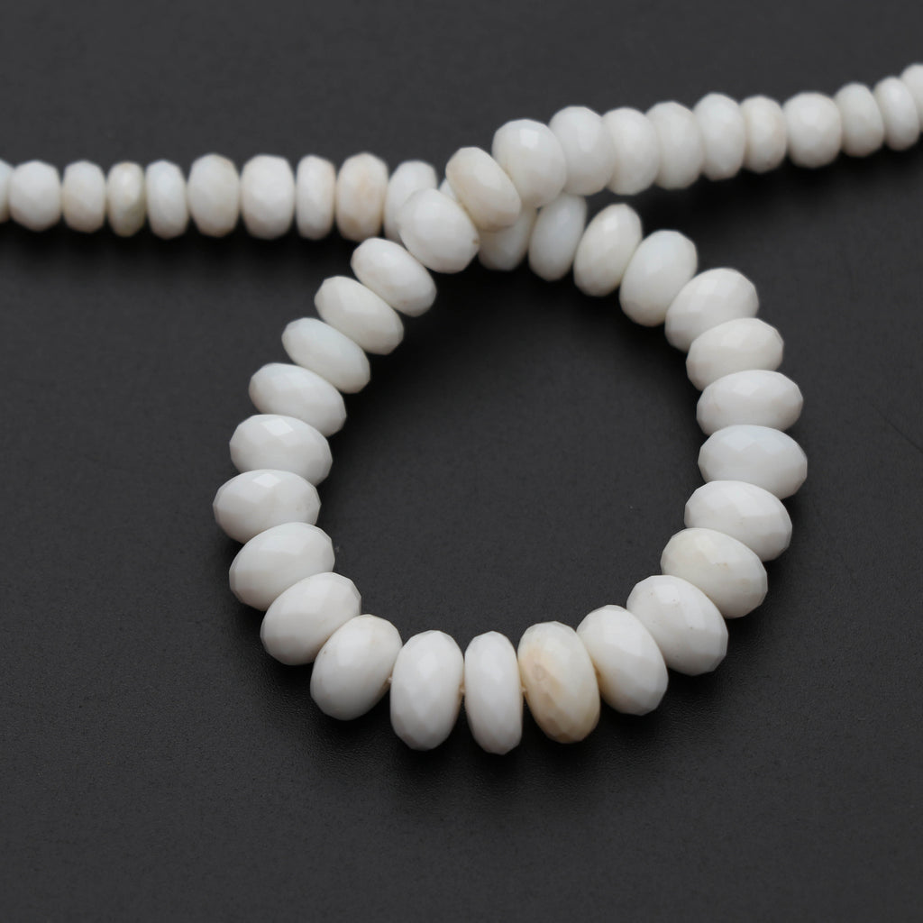 White Opal Faceted Roundel Beads, Opal Beads - 5 mm to 8.5 mm -White Opal Faceted - Gem Quality, 8 Inch/ 20 Cm Full Strand, Price Per Strand - National Facets, Gemstone Manufacturer, Natural Gemstones, Gemstone Beads