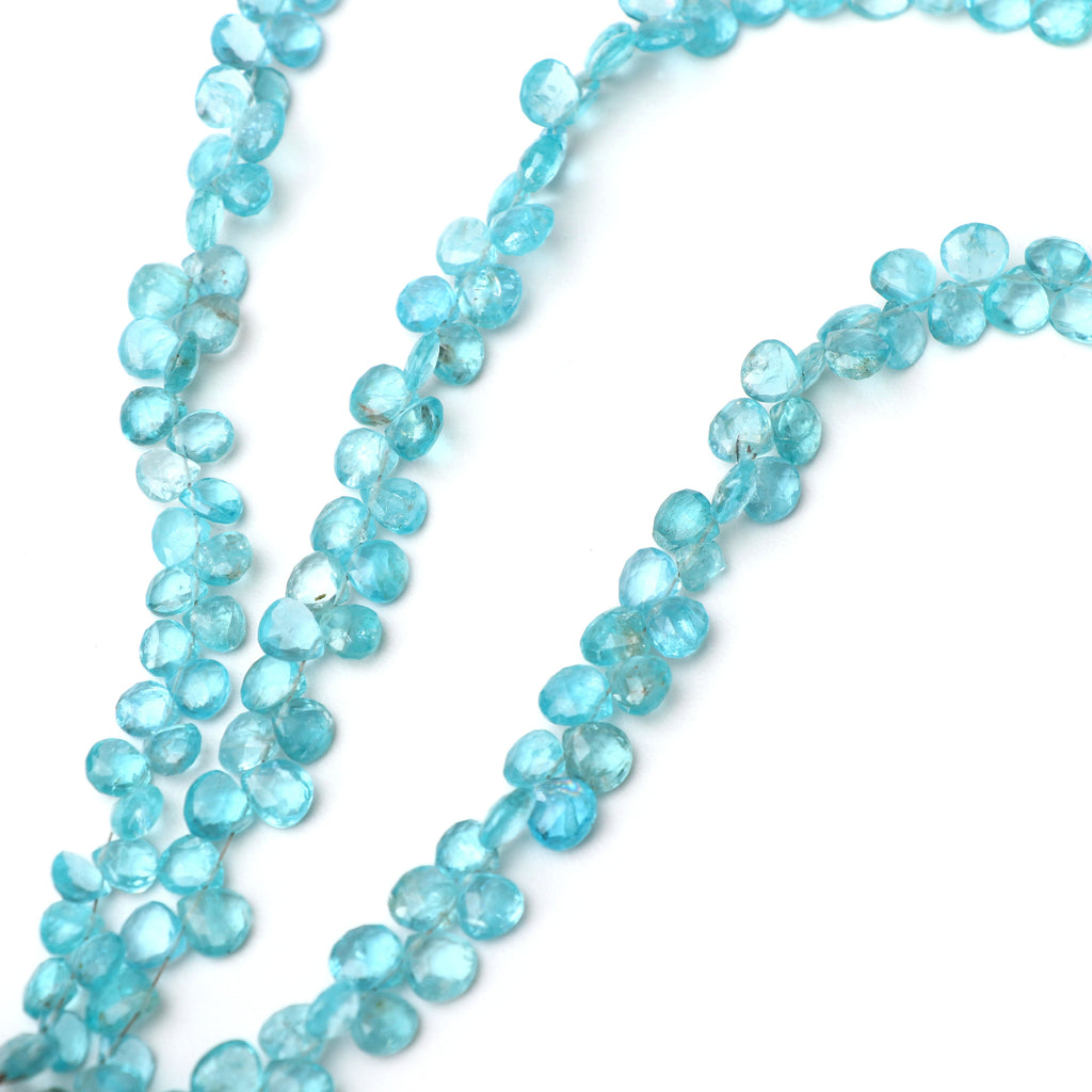 Natural Sky Apatite Faceted Heart Shape Beads - 7x6.5 mm to 8.5x8.5 mm- Gem Quality, 8 Inch Full Strand, Price Per Strand - National Facets, Gemstone Manufacturer, Natural Gemstones, Gemstone Beads