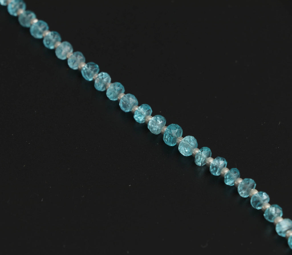 Sky Apatite Faceted Beads With Metal Spacer Ball- 4 mm to 5 mm - Sky Apatite Beads -Gem Quality, 8 Inch/ 20 Cm Full Strand, Price Per Strand - National Facets, Gemstone Manufacturer, Natural Gemstones, Gemstone Beads