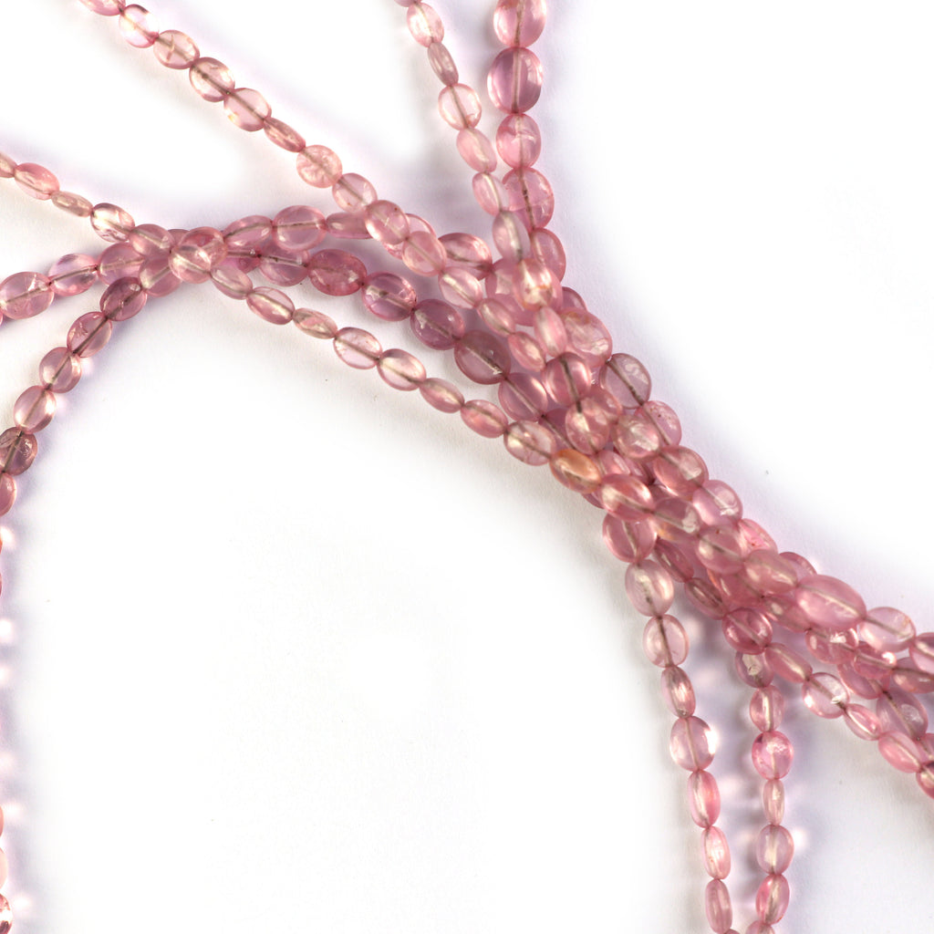 Natural Pink Tourmaline Oval Smooth Beads, 3x4 MM to 5x6 MM, Pink Tourmaline , 8 Inch, Per Strand Price - National Facets, Gemstone Manufacturer, Natural Gemstones, Gemstone Beads