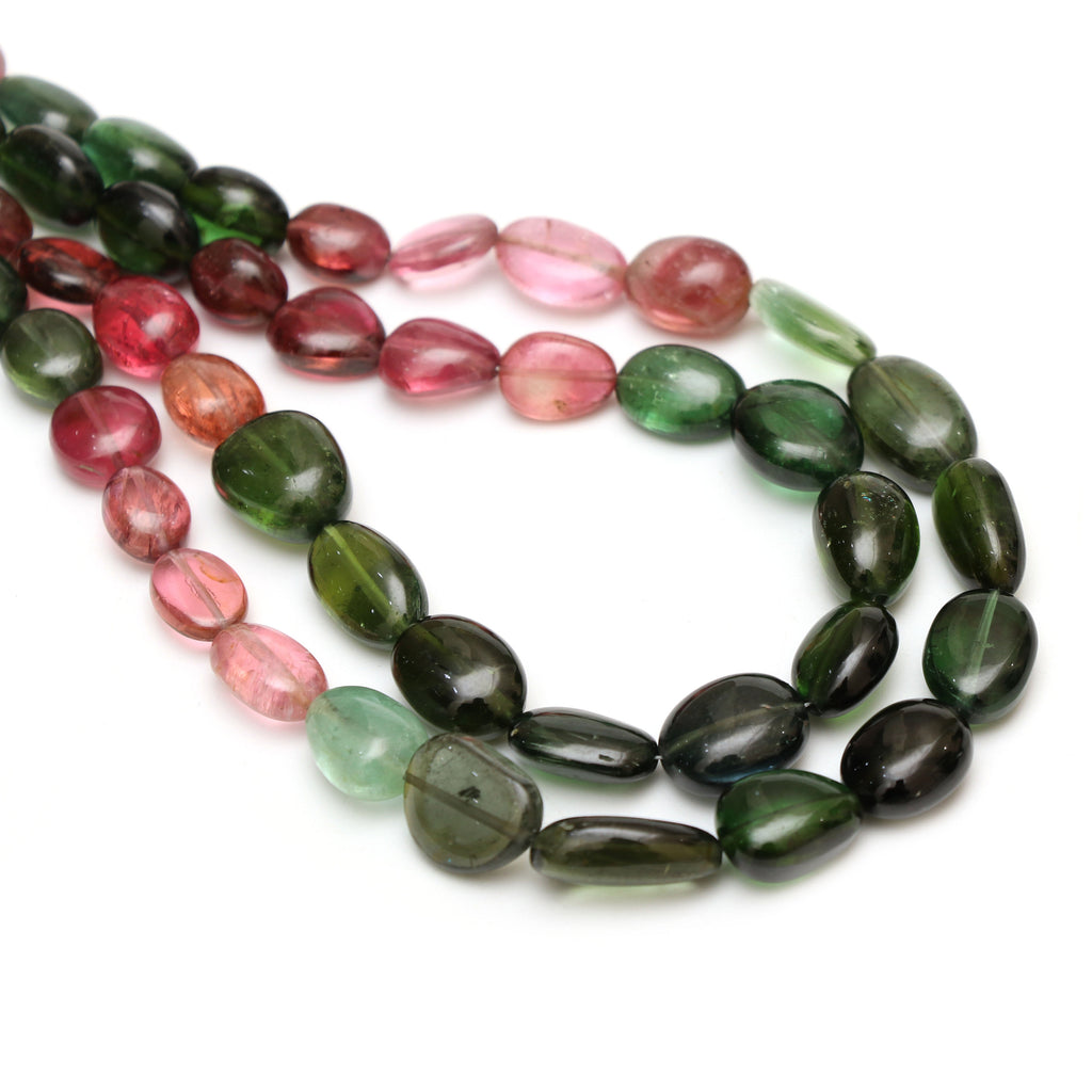 Natural Multi Tourmaline Smooth Tumble Beads | Unique Tourmaline | 7.5x9 mm to 9.5x13.5 mm | 8 Inch/ 18 Inch Full Strand | Price Per Strand - National Facets, Gemstone Manufacturer, Natural Gemstones, Gemstone Beads