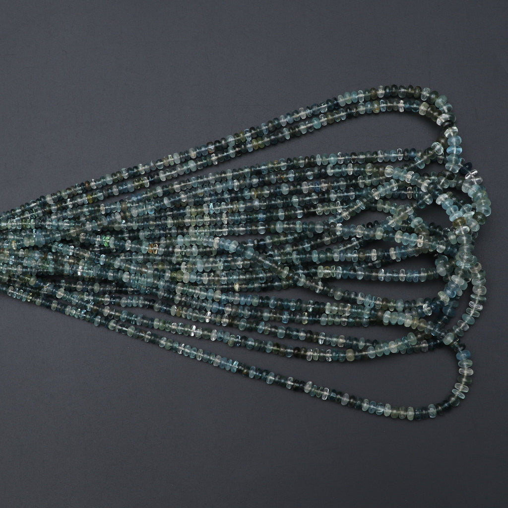 Natural Aquamarine Smooth Rondelle Beads | 4 mm to 6 mm | Aquamarine Gemstone | Aquamarine Rondelle Beads | 18 Inch Strand - National Facets, Gemstone Manufacturer, Natural Gemstones, Gemstone Beads