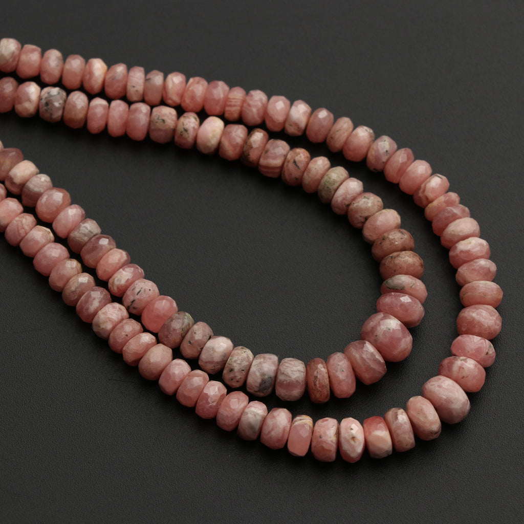 Natural Rhodochrosite Faceted Roundel beads, 3.5 mm to 7 mm, Rhodochrosite Beads, Gem Quality, 8Inch \ 16 Inch Full Strand, Price Per Strand - National Facets, Gemstone Manufacturer, Natural Gemstones, Gemstone Beads