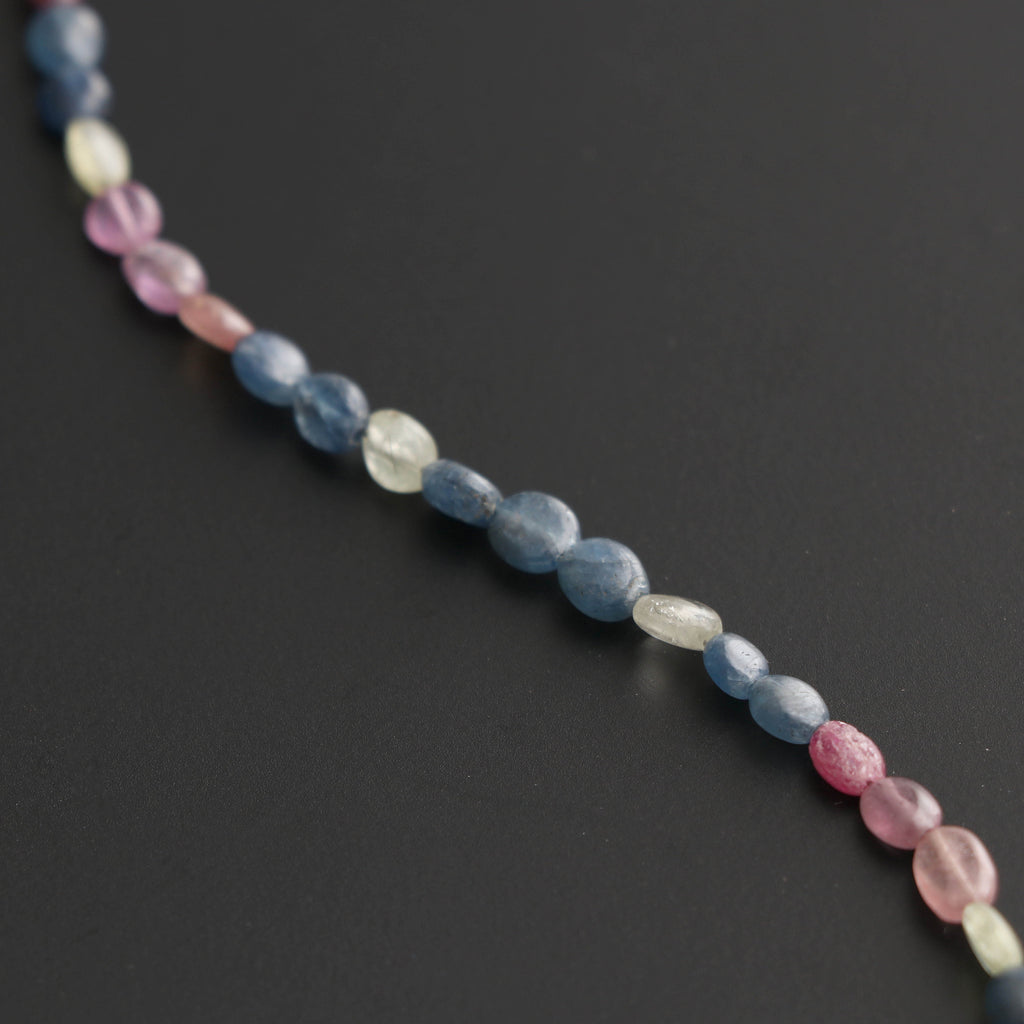 Natural Multi Sapphire Smooth Oval - 4x3mm to 5x4 mm - Multi Sapphire - Gem Quality , 8 Inch/ 20 Cm Full Strand, Price Per Strand - National Facets, Gemstone Manufacturer, Natural Gemstones, Gemstone Beads