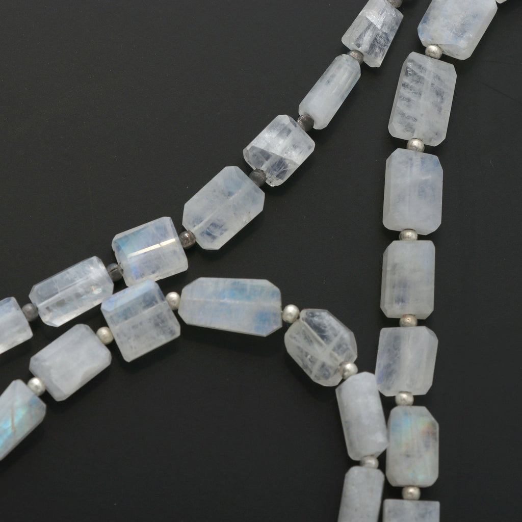 Natural Rainbow Moonstone Faceted Cylinder, 6.5x8 mm to 7x13 mm, Rainbow Faceted, Moonstone strand, 8 Inch Full Strand, per strand price - National Facets, Gemstone Manufacturer, Natural Gemstones, Gemstone Beads