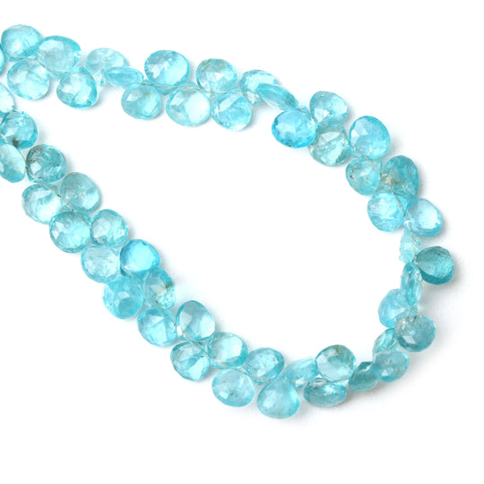 Natural Sky Apatite Faceted Heart Shape Beads - 7x6.5 mm to 8.5x8.5 mm- Gem Quality, 8 Inch Full Strand, Price Per Strand