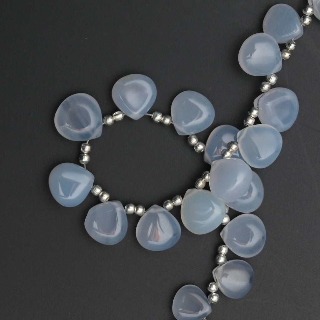 Blue Chalcedony Heart Shape Drops Smooth Beads , Blue Heart Shape -8x8 mm to 10x10 mm-Gem Quality, 8 Inch, Price Per Strand - National Facets, Gemstone Manufacturer, Natural Gemstones, Gemstone Beads