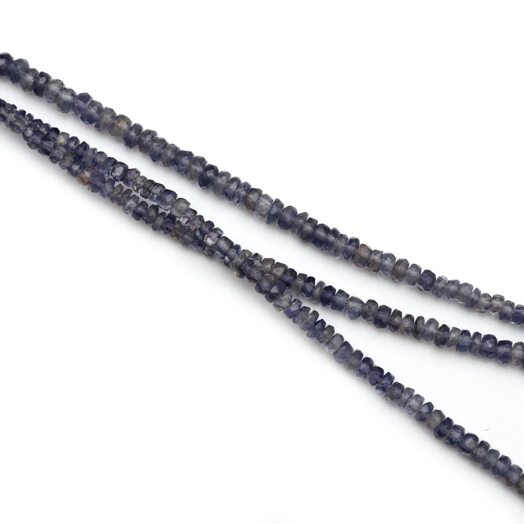 Iolite Faceted Roundel Beads, Iolite - 3 mm to 4.5 mm - Iolite Faceted Roundel - Gem Quality , 8 Inch/16 Inch Full Strand, Price Per Strand - National Facets, Gemstone Manufacturer, Natural Gemstones, Gemstone Beads