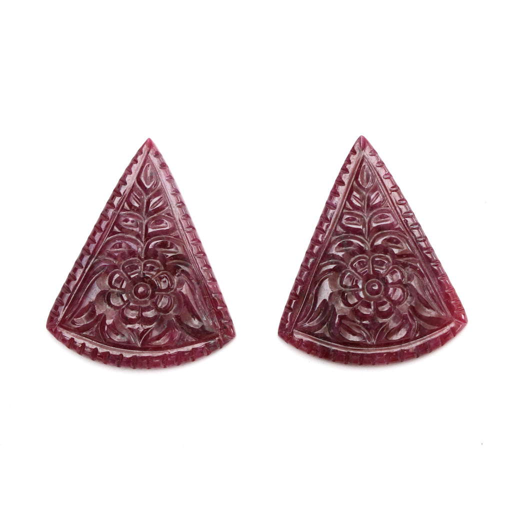 Natural Ruby Carving Cone Shaped Loose Gemstone - 26x32 mm - Ruby Cone, Ruby Carving Loose Gemstone, Pair (2 Pieces) - National Facets, Gemstone Manufacturer, Natural Gemstones, Gemstone Beads