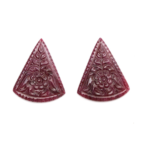Natural Ruby Carving Cone Shaped Loose Gemstone - 26x32 mm - Ruby Cone, Ruby Carving Loose Gemstone, Pair (2 Pieces)