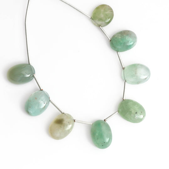 Aqua Chalcedony Gemstone Smooth Oval Cabochon Beads, 12x10 mm to 14x10 mm, Chalcedony Jewelry Making Beads, 8 Inch, Price Per Strand