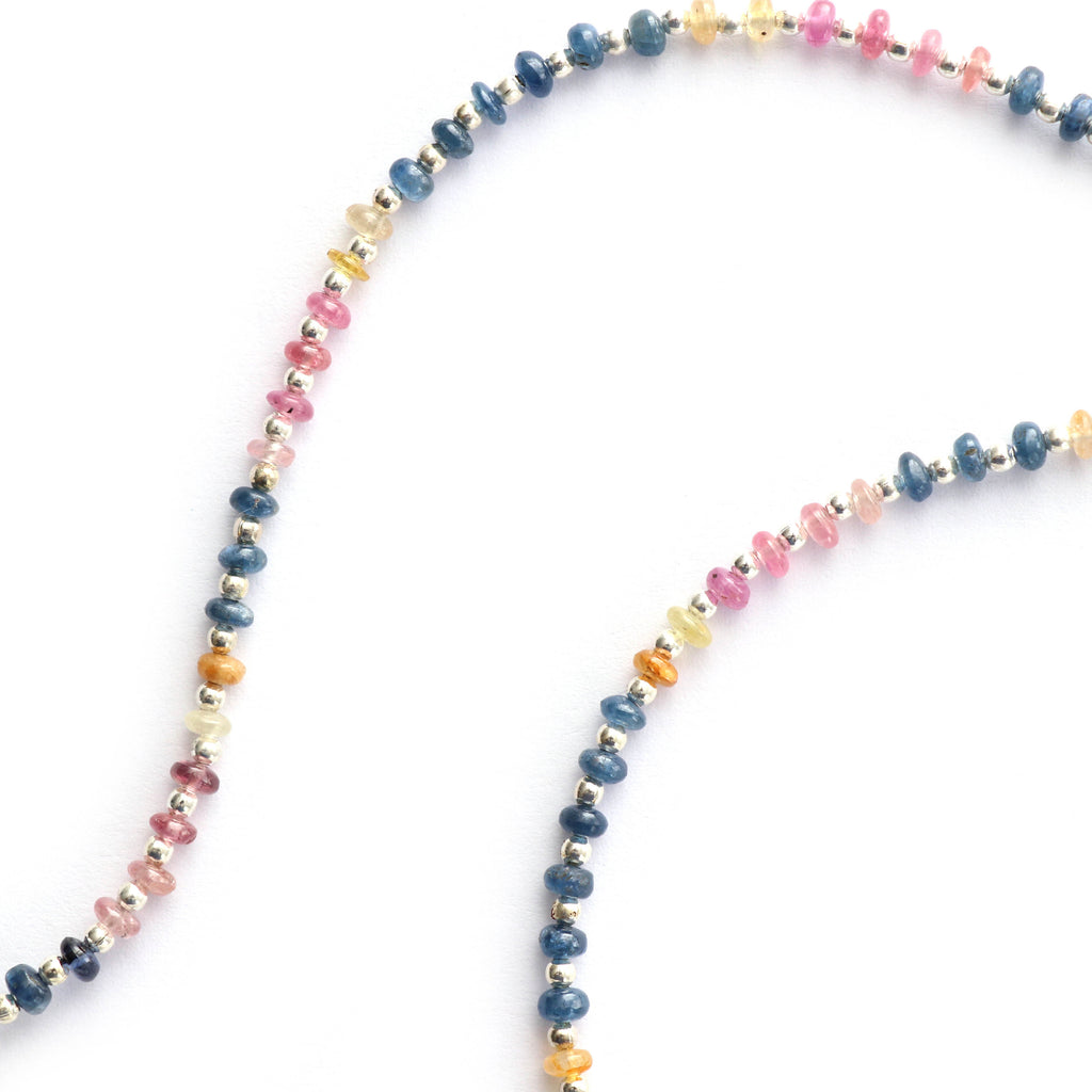 Multi Sapphire Smooth Beads With Metal Spacer Balls - 4 mm - Multi Sapphire - Gem Quality , 8 Inch/ 20 Cm Full Strand, Price Per Strand - National Facets, Gemstone Manufacturer, Natural Gemstones, Gemstone Beads
