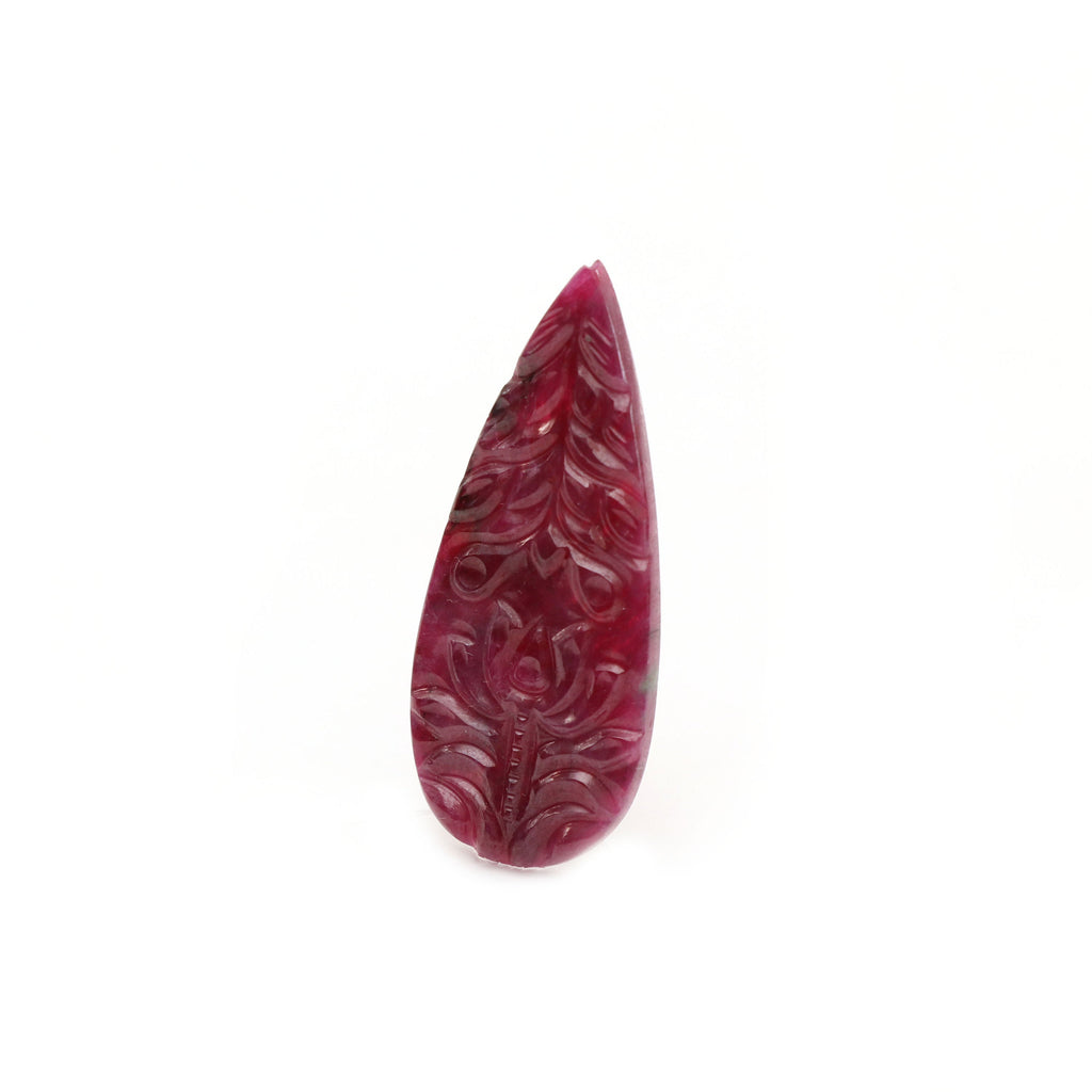 Natural Ruby Carving Pear Shaped Loose Gemstone - 41x17x2 mm - Ruby Pear, Ruby Carving Loose Gemstone, Pair (2 Pieces) - National Facets, Gemstone Manufacturer, Natural Gemstones, Gemstone Beads