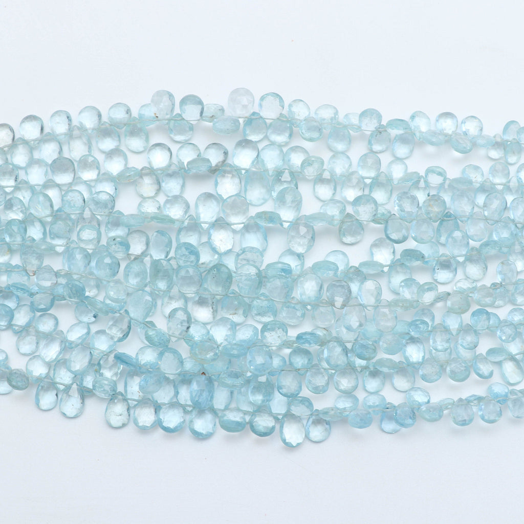 Natural Aquamarine Smooth Pear Beads, Aquamarine Smooth- 5x6.5 mm to 7x10 mm-Aquamarine Pear-Gem Quality,8 Inch Full Strand,Price Per Strand - National Facets, Gemstone Manufacturer, Natural Gemstones, Gemstone Beads