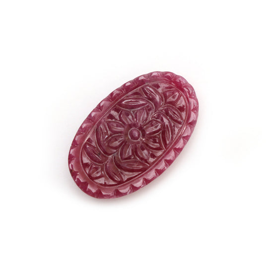 Natural Ruby Carving Oval Shaped Loose Gemstone - 32x19x5 mm - Oval Ruby, Ruby Carving Loose Gemstone, 1 Piece