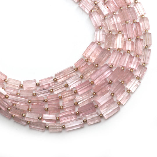 Morganite Faceted Cylinder Beads, 4.5x8.5 mm to 7.5x13 mm- Morganite Jewelry Making Beads, 8 Inch Full Strand, Price Per Strand