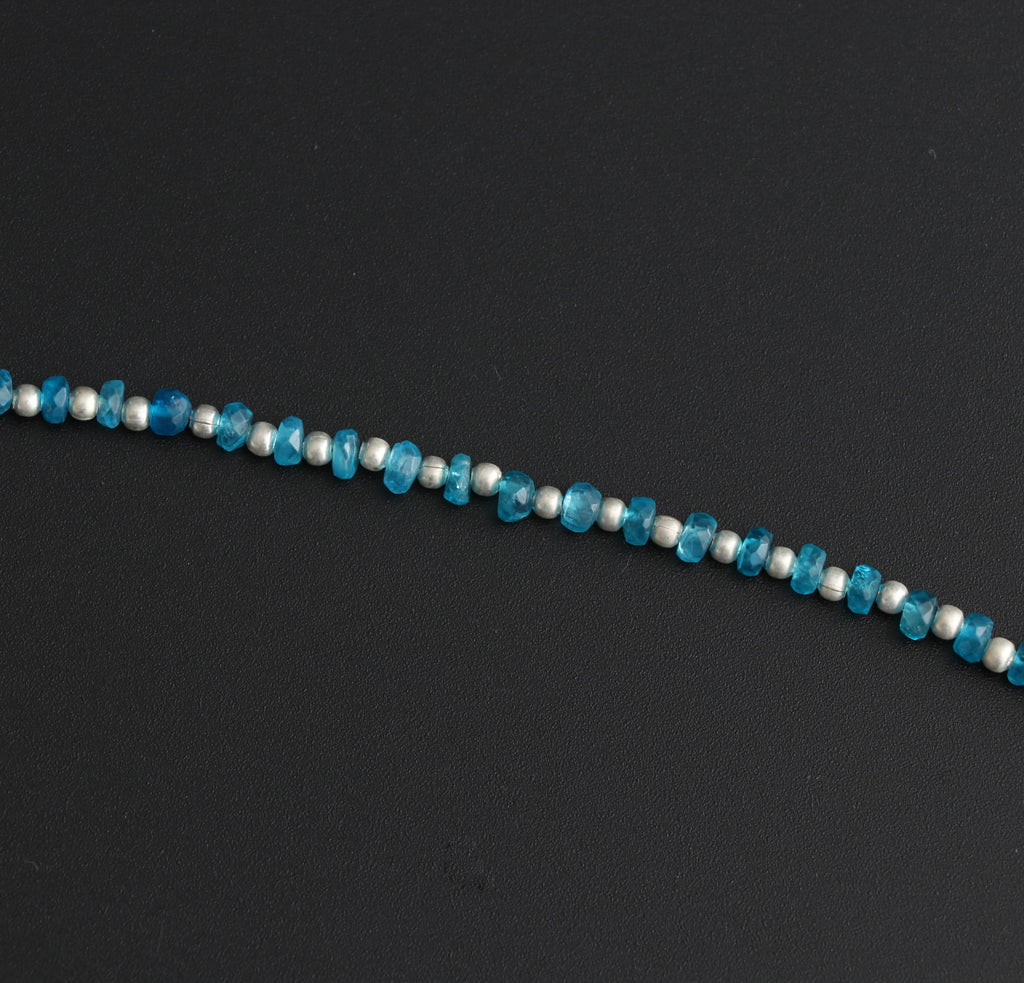 Neon Apatite Faceted Roundel Beads With Metal Balls - 3 mm to 4 mm - Neon Apatite Beads - Gem Quality , 8 Inch Full Strand, Price Per Strand - National Facets, Gemstone Manufacturer, Natural Gemstones, Gemstone Beads