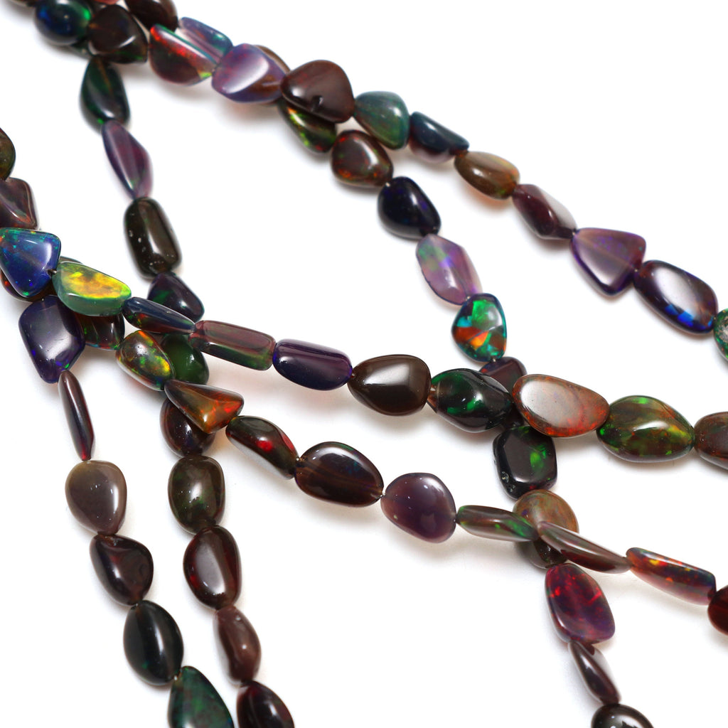 Natural Black Ethiopian Opal Smooth Nuggets Beads | 4x5 mm to 6.5x11 mm | 8 Inches/ 18 Inches Full Strand | Price Per Strand - National Facets, Gemstone Manufacturer, Natural Gemstones, Gemstone Beads