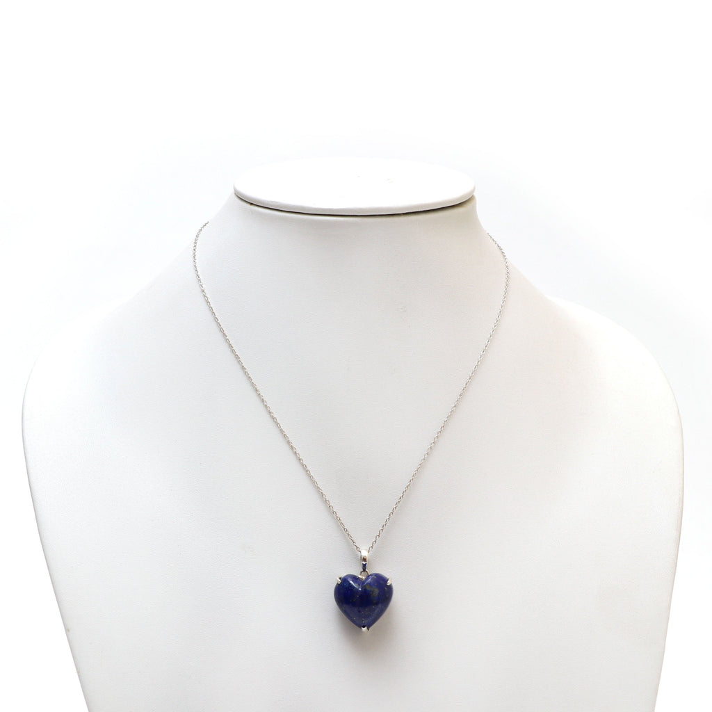 Lapis Smooth Heart Gemstone Prong Pendant | 925 Sterling Silver Plated | Gift For Mom | Price Per Pendant - National Facets, Gemstone Manufacturer, Natural Gemstones, Gemstone Beads