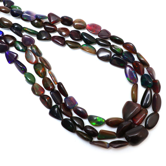 Natural Black Ethiopian Opal Smooth Nuggets Beads | 4x5 mm to 6.5x11 mm | Opal Jewelry Making Beads | 18 Inches Full Strand | Price Per Strand