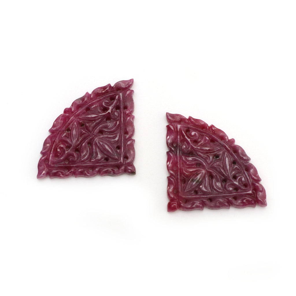 Natural Ruby Carving Quadrant Shaped Loose Gemstone - 34x24x2 mm - Ruby Quadrant , Ruby Carving Loose Gemstone, Pair (2 Pieces) - National Facets, Gemstone Manufacturer, Natural Gemstones, Gemstone Beads