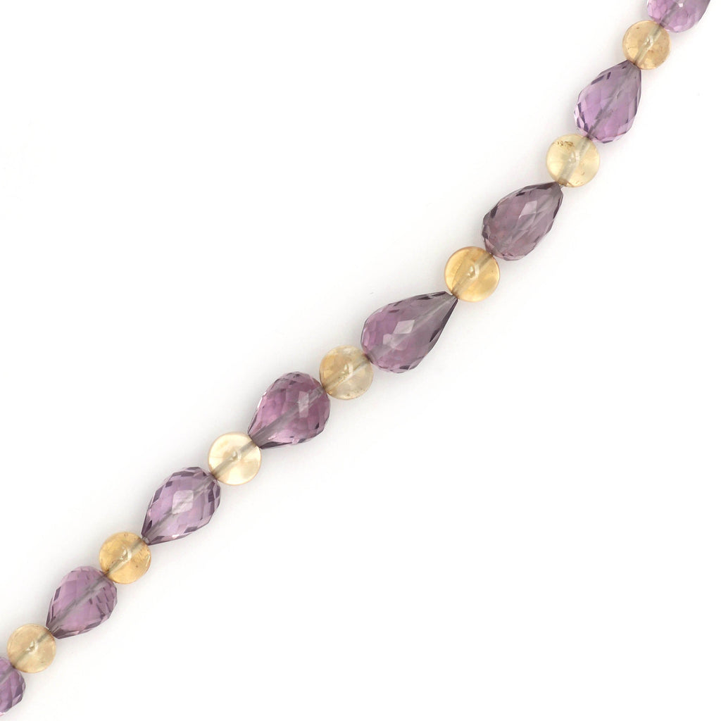 Amethyst+Citrine Faceted Tear Drops Straight Drill & Balls, Citrine Round, Amethyst Drops - 4 MM to 12x8 mm 8 Inch/16 Inch, Price Per Strand - National Facets, Gemstone Manufacturer, Natural Gemstones, Gemstone Beads