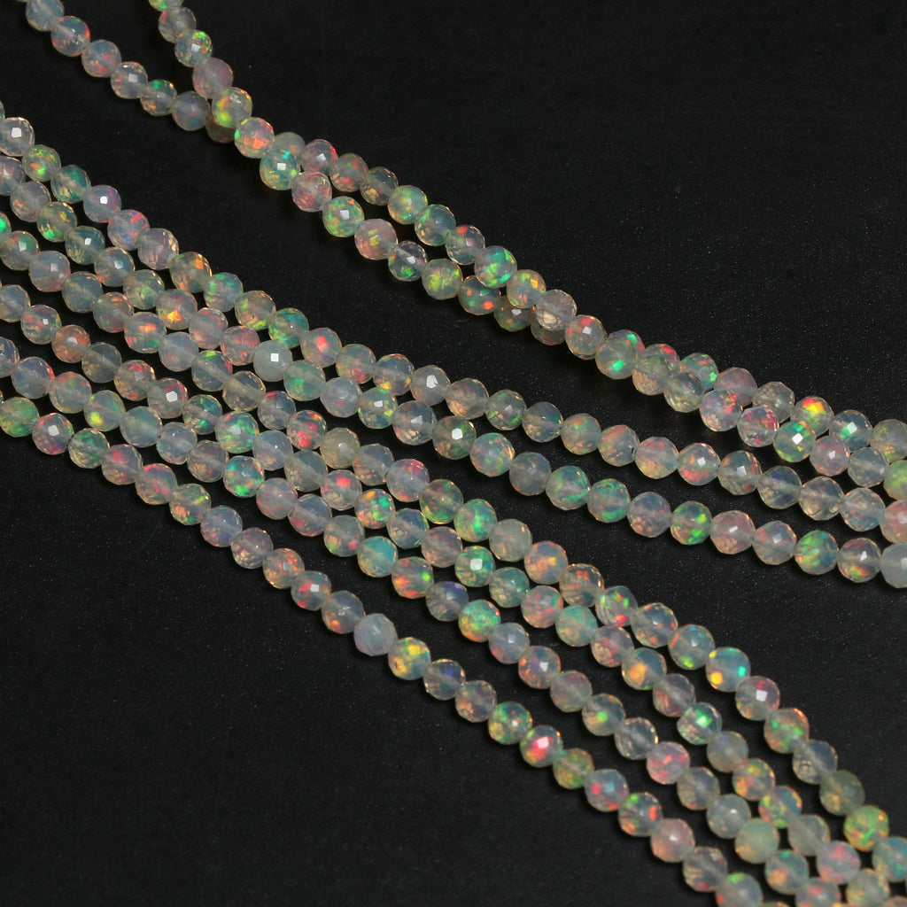 Natural Ethiopian Opal Faceted Round Balls Beads - 3.5mm To 4mm , Golden Base Opal , 8 Inches / 18 Inches Full Strand, Price Per Strand - National Facets, Gemstone Manufacturer, Natural Gemstones, Gemstone Beads