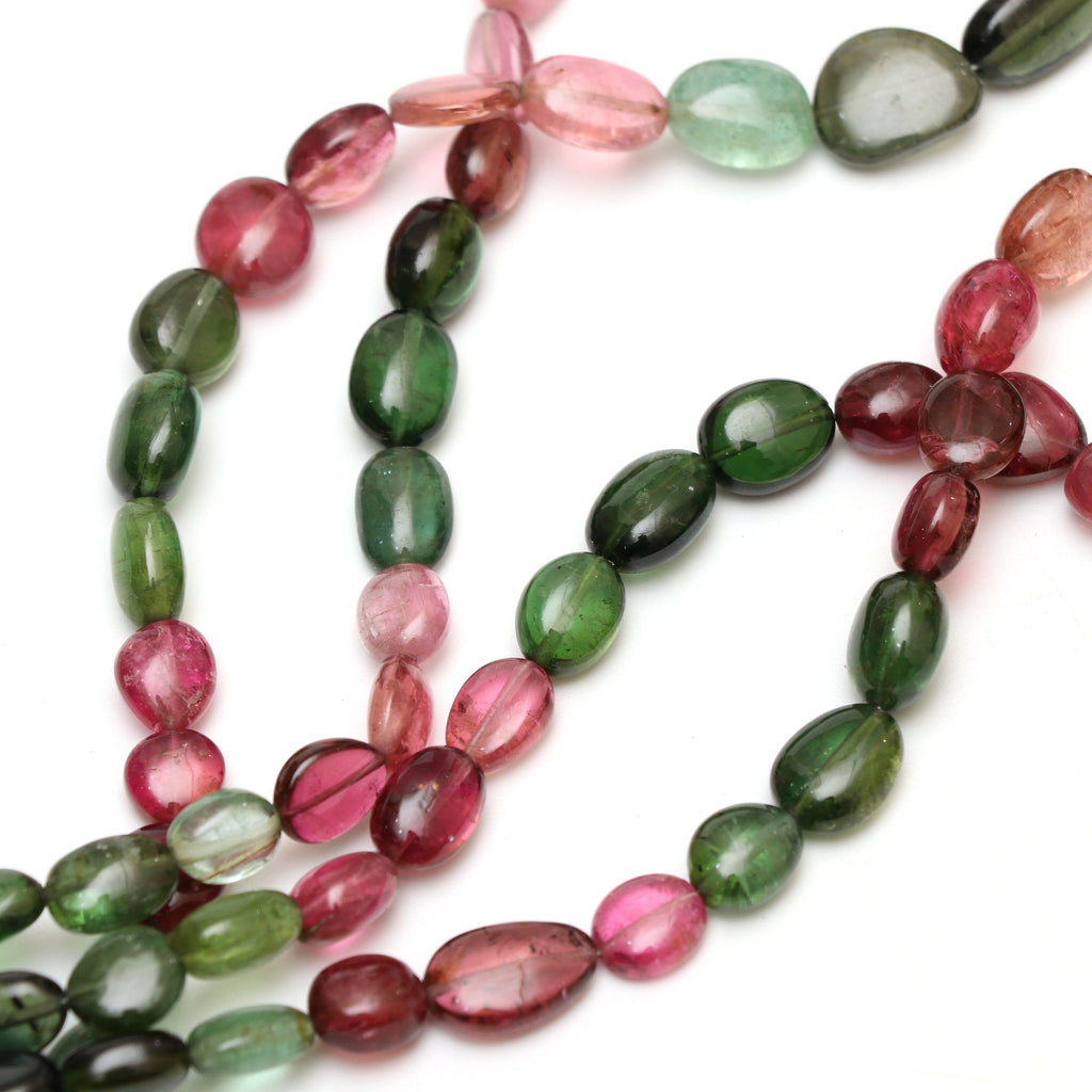 Natural Multi Tourmaline Smooth Tumble Beads | Unique Tourmaline | 7.5x9 mm to 9.5x13.5 mm | 8 Inch/ 18 Inch Full Strand | Price Per Strand - National Facets, Gemstone Manufacturer, Natural Gemstones, Gemstone Beads