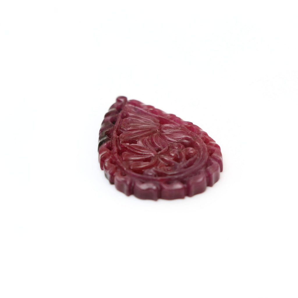 Natural Ruby Carving Pear Shaped Loose Gemstone - 35x23x3 mm - Ruby Pear, Ruby Carving Loose Gemstone, 1 Piece - National Facets, Gemstone Manufacturer, Natural Gemstones, Gemstone Beads