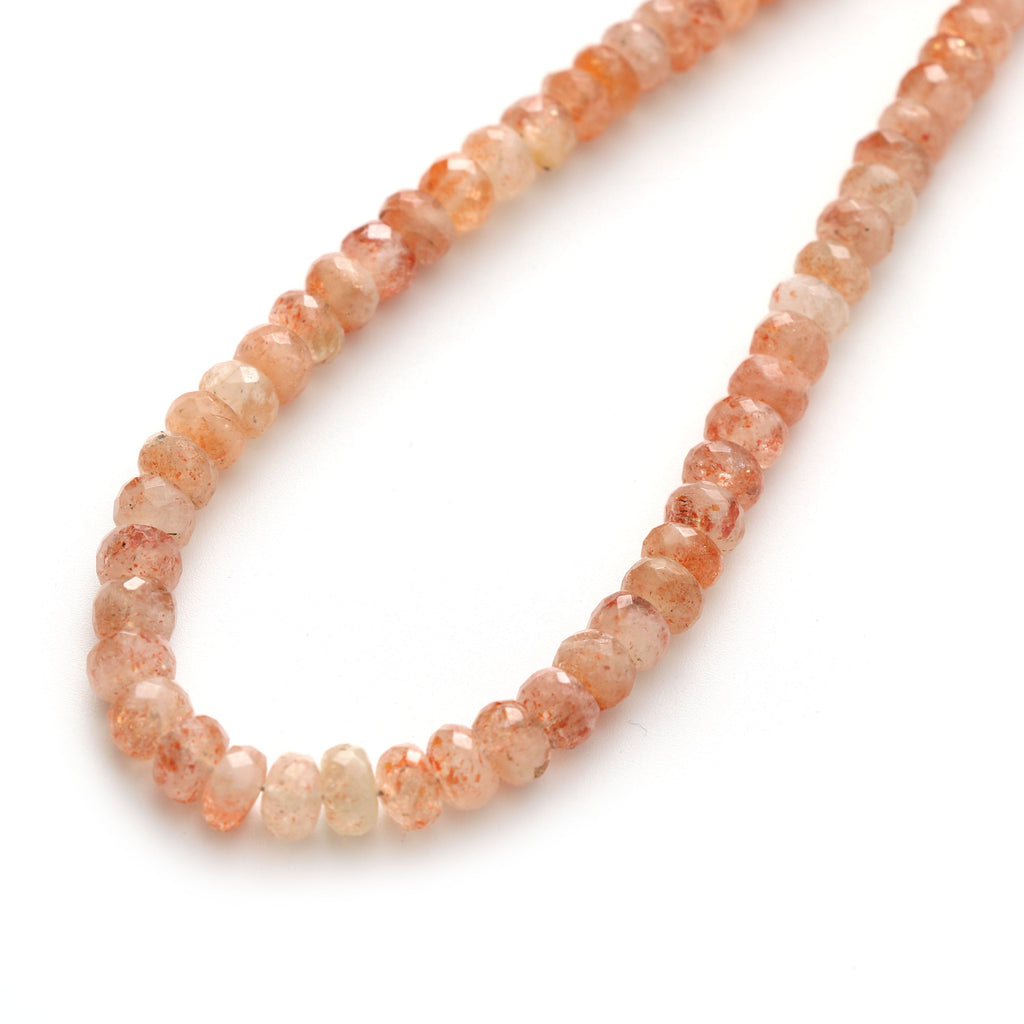 Sunstone Faceted Roundel Beads - 6 mm to 6.5 mm -Sunstone Faceted Beads - Gem Quality , 8Inch / 16 Inch Full Strand, Price Per Strand - National Facets, Gemstone Manufacturer, Natural Gemstones, Gemstone Beads