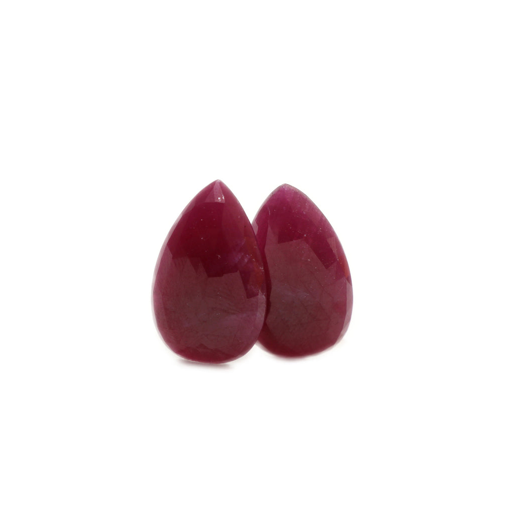 Natural Ruby Faceted Pear Shaped Rosecut Loose Gemstone, 24x15x5 mm, Rose cut Gemstone, Pair ( 2 Pieces ) - National Facets, Gemstone Manufacturer, Natural Gemstones, Gemstone Beads