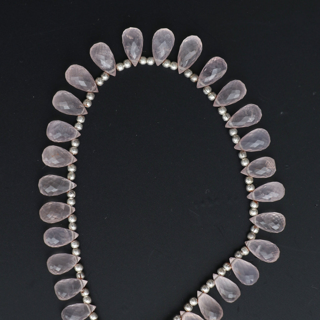 Rose Quartz Faceted Drops Beads - 5x8 mm to 6x10 mm - Rose Quartz Briollete - Gem Quality , 20 Cm Full Strand, Price Per Strand - National Facets, Gemstone Manufacturer, Natural Gemstones, Gemstone Beads