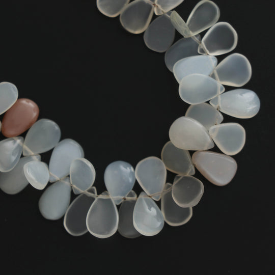 Multi Color Moonstone Smooth Flat Pears Beads, 9x6 mm to 13x8 mm, Moonstone Jewelry Making Beads, 8 Inches, Price Per Strand