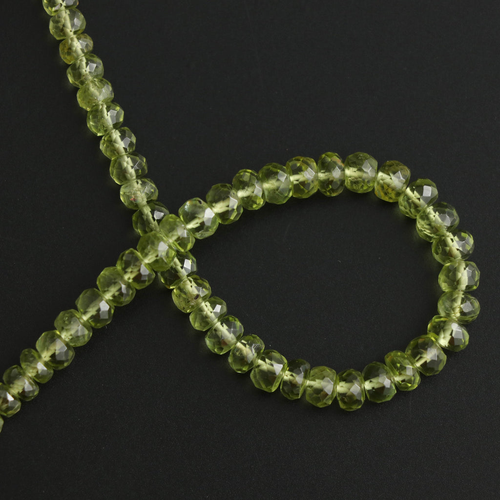 Peridot Faceted Roundel Beads - 4.5 mm to 5.5 mm - Peridot Gemstone- Gem Quality , 8 Inch/ 20 Cm Full Strand, Price Per Strand - National Facets, Gemstone Manufacturer, Natural Gemstones, Gemstone Beads